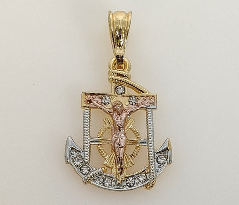 Plated Tri-Color Anchor Cross Pendant