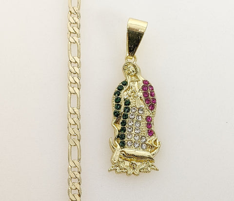 Plated Virgin Mary 3mm Figaro Chain Necklace