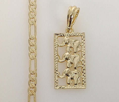 Plated Elephant 4mm 14K Diamond Figaro Chain Necklace