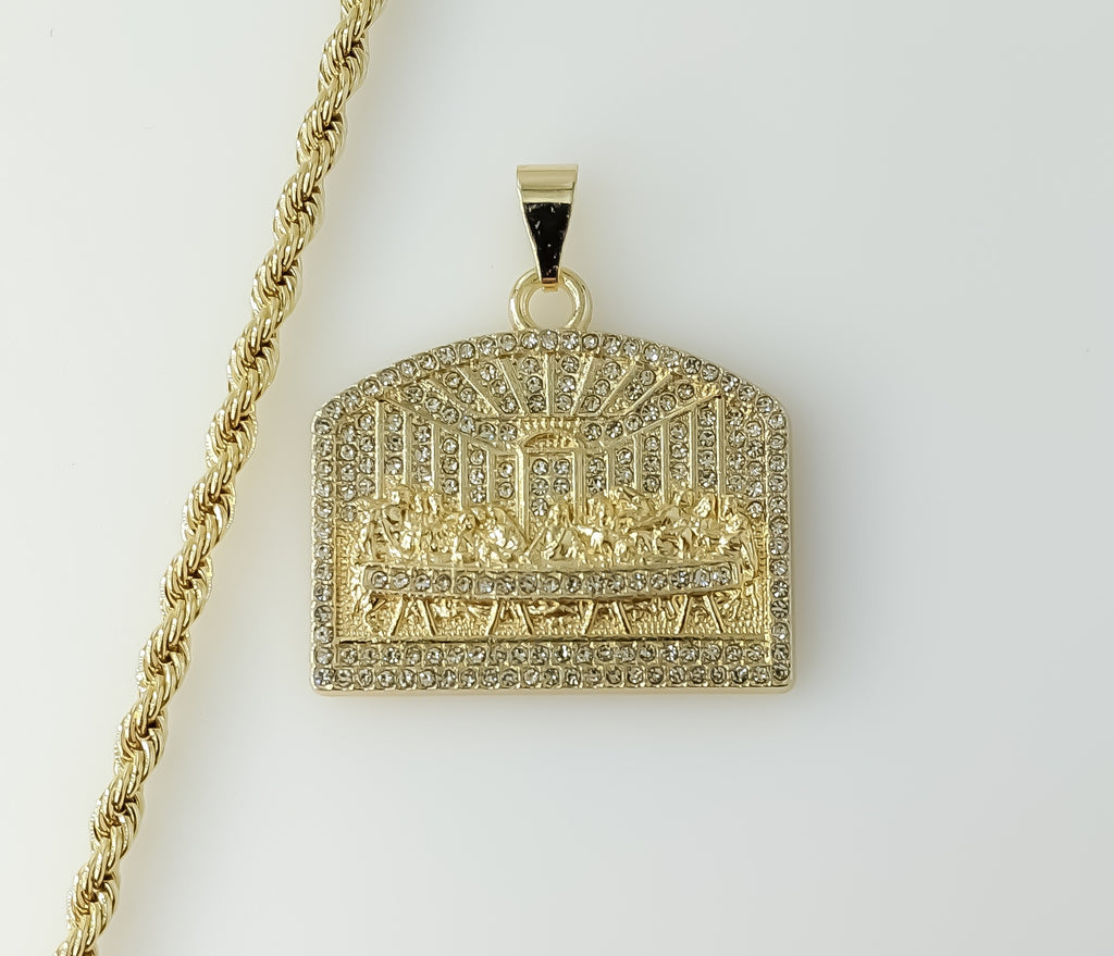 Plated Blinged The Last Supper 4mm Rope/Braided Chain Necklace