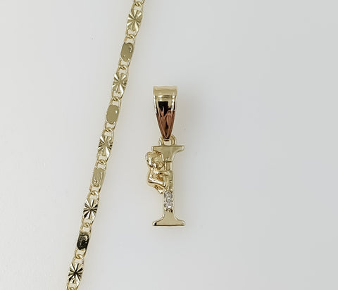 Plated Dainty Letter "I" 2mm Star Solid Chain Necklace