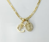 Plated Dainty Letter "C" Saint Jude Double Pendants 3mm Figaro Chain Necklace