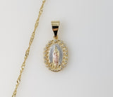 Plated Dainty Tri-Color Virgin Mary 14K Twist Chain Necklace