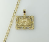 Gold plated figaro chain necklace with diamond cut design and 14K accents.
Gold plated diamond cut figaro chain necklac