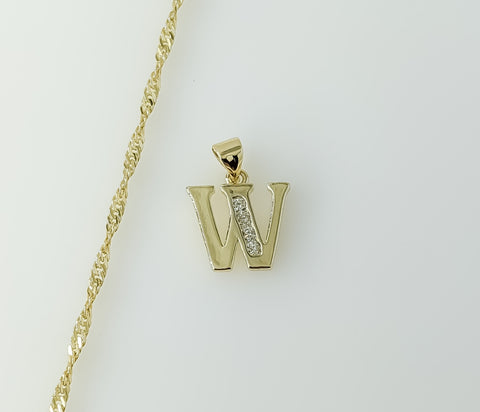 Plated Dainty Letter "W" 14K Twist Chain Necklace