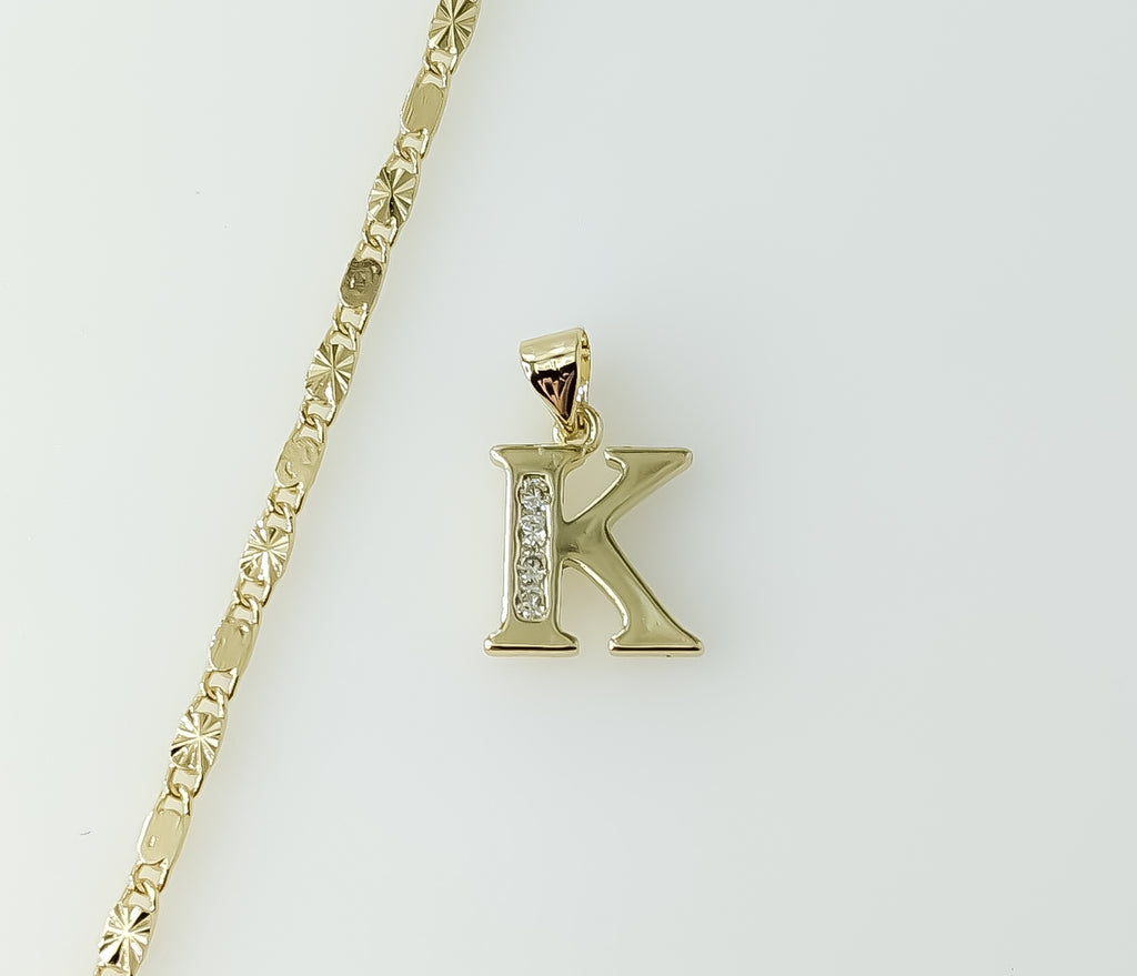 Plated Dainty Letter "K" 2mm Star Solid Chain Necklace
