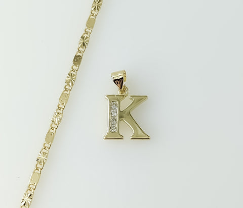 Plated Dainty Letter "K" 2mm Star Solid Chain Necklace