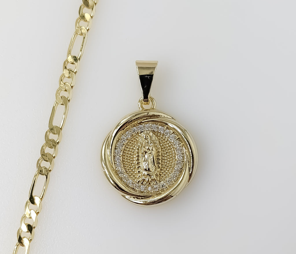Plated Dainty Virgin Mary 3mm Figaro Chain Necklace