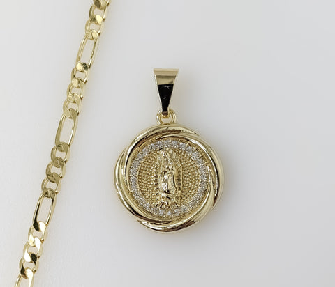 Plated Dainty Virgin Mary 3mm Figaro Chain Necklace