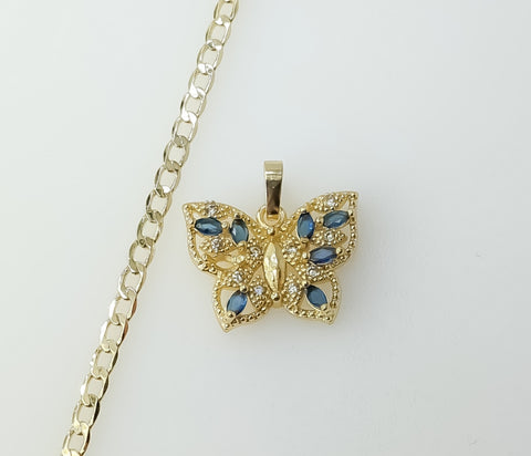 Gold plated 14K Cuban chain necklace with delicate butterfly pendant.

Gold plated 14K Cuban link chain necklace featuri