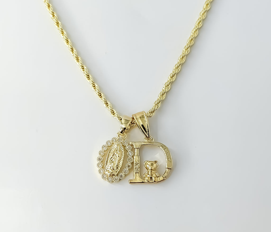 Gold plated Virgin Mary double pendants on 2mm rope braided chain necklace

Gold plated double pendants with Virgin Mary
