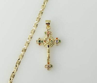 Plated Small Cross Jesus Crucifix 3mm Star Chain Necklace