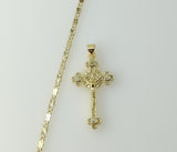 A gold plated solid chain necklace with a small cross pendant.

A delicate gold plated solid chain featuring a small sta
