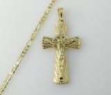 Cross Jesus Crucifix Plated 18K 4mm-5mm Figaro Chain Devotion Necklace