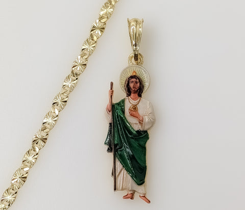 Trendy St Jude Catholic Pendant Small Green Plated 4mm Star Chain Gift for Woman