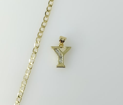 Plated Dainty Letter "Y" 14K 3mm Cuban Chain Necklace