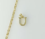 Plated silver dainty star chain necklace featuring a small letter "U" pendant.

Delicate plated silver chain necklace wi