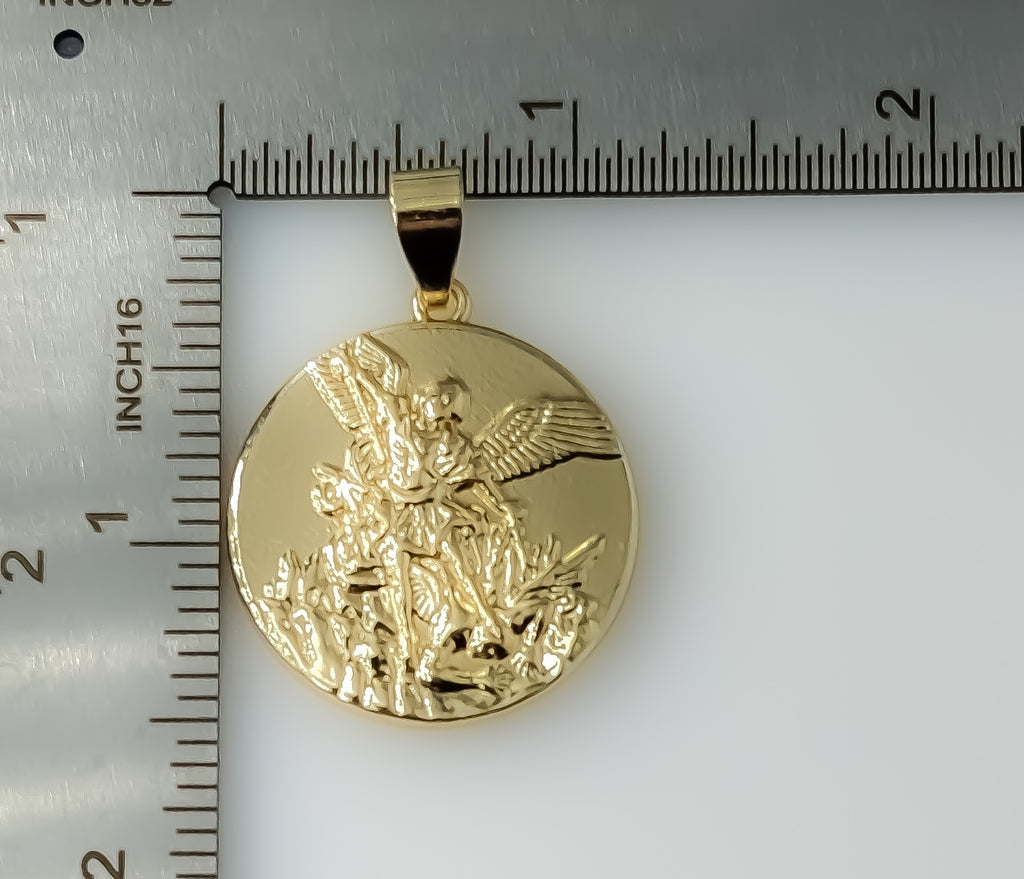 Plated Archangel Saint Michael Medal Pendant Optional 14K 3mm-4mm Rope Chain