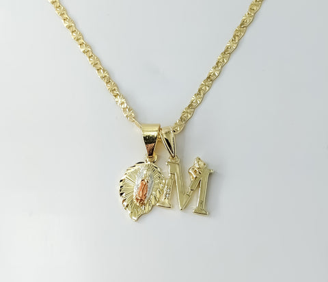 Dainty gold plated Virgin Mary pendants on a 3mm star chain necklace.