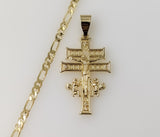 Holy Cross of Caravaca Plated 3mm Figaro Chain Devotion Necklace