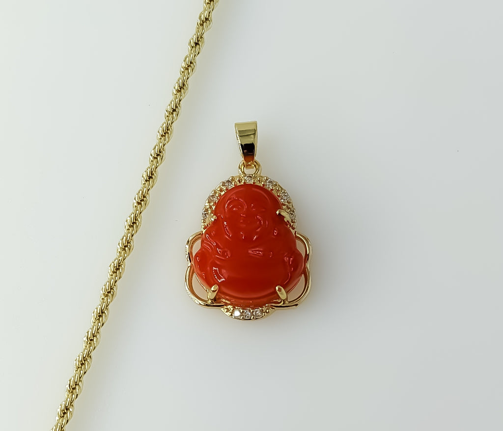 Gold-plated Buddha pendant on a 2mm rope braided chain necklace.
Gold-plated Buddha pendant on rope braided chain neckl