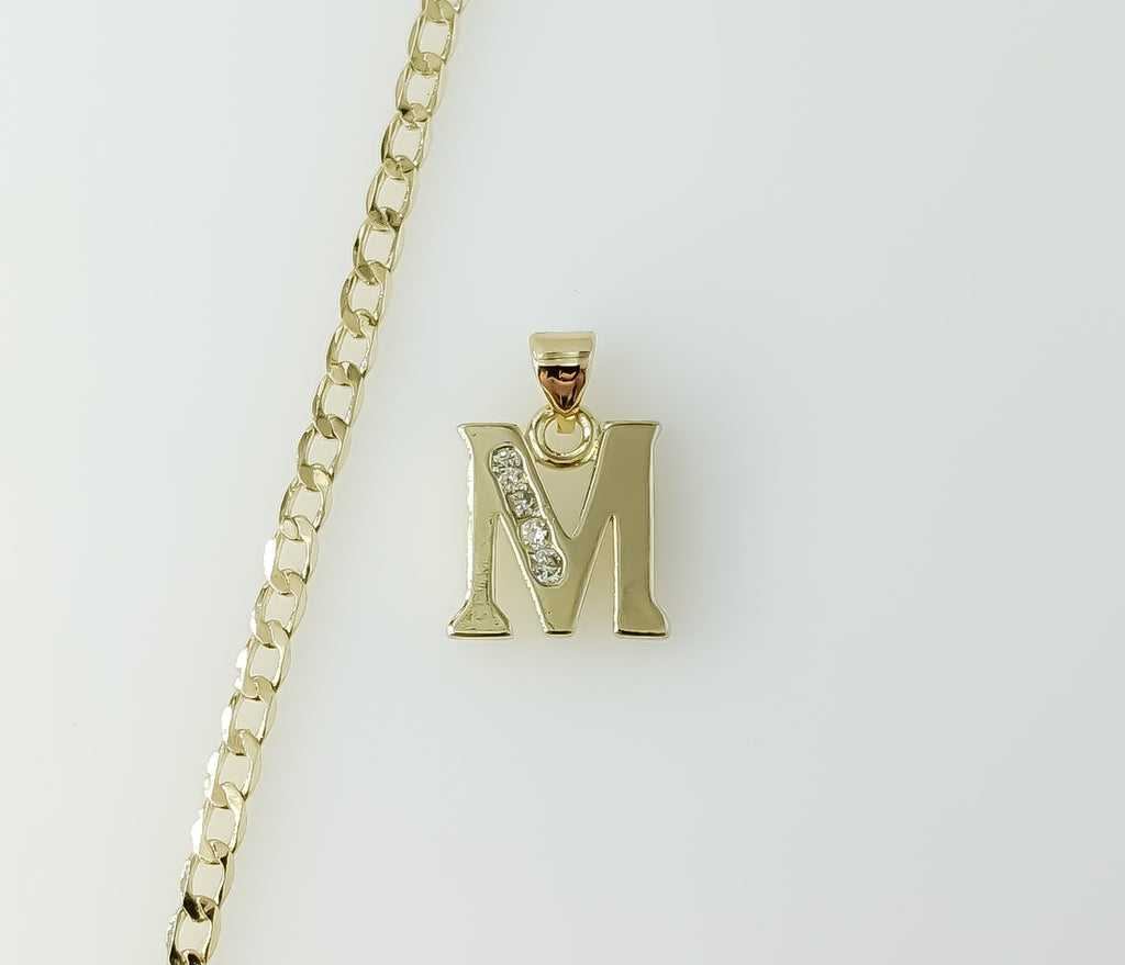 Plated Dainty Letter "M" 14K 3mm Cuban Chain Necklace
