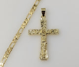 Plated 5mm Figaro Chain Men Nugget Design Jesus Cross Crucifix Hip Hop Jewelry