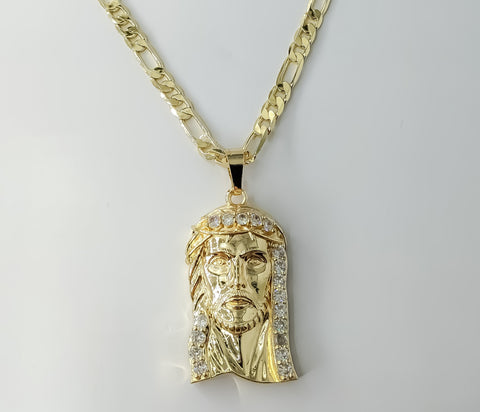 Gold plated 18k figaro chain necklace in a large chain style.