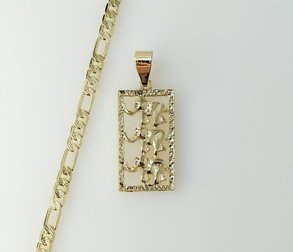 Gold plated 14K diamond cut figaro chain elephant necklace in a stylish design.
Gold plated diamond cut figaro chain ele