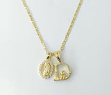 Gold-plated Virgin Mary double pendants on a 2.5mm star chain necklace.

Gold-plated double pendants with Virgin Mary de