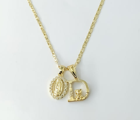Gold-plated Virgin Mary double pendants on a 2.5mm star chain necklace.

Gold-plated double pendants with Virgin Mary de