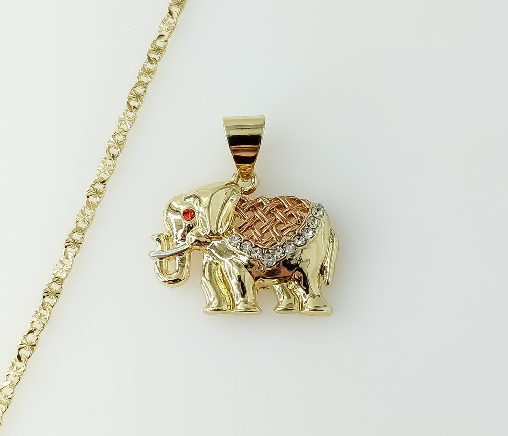 Plated Tri-Color Elephant 2.5mm Star Chain Necklace