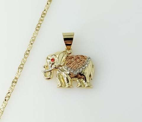 Plated Tri-Color Elephant 2.5mm Star Chain Necklace