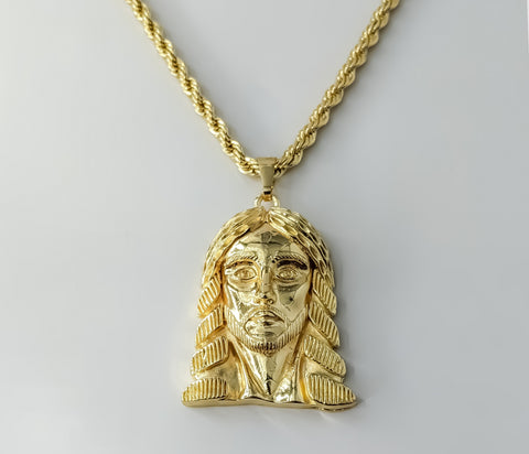 Gold plated rope and braided chain Jesus pendant necklace
Gold plated rope and braided chain chain necklace with Jesus