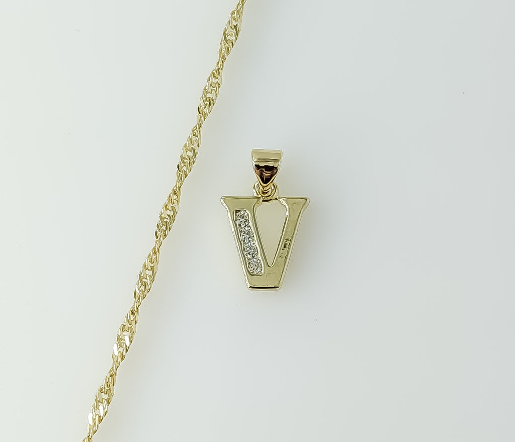 Plated Dainty Letter "V" 14K Twist Chain Necklace