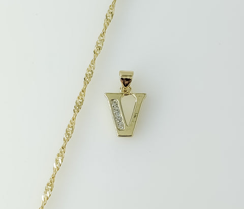 Plated Dainty Letter "V" 14K Twist Chain Necklace