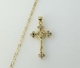 Gold plated cross pendant on a 2.5mm star chain necklace
Gold plated crucifix pendant with chain details on a 2.5mm sta