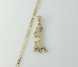 Gold plated tri-color Saint Lazarus 4mm figaro chain necklace with intricate design.

Gold plated 4mm figaro chain Saint