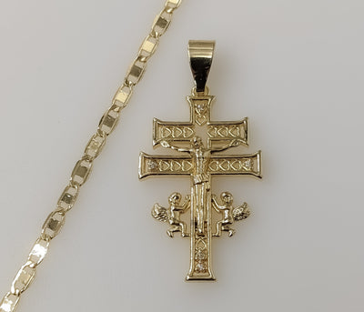 Trendy Holy Cross of Caravaca Plated 3mm Flat Mariner Anchor Chain Necklace