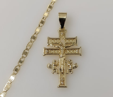 Trendy Holy Cross of Caravaca Plated 3mm Flat Mariner Anchor Chain Necklace