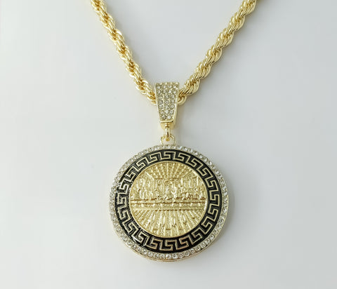 Gold plated large rope braided chain necklace featuring The Last Supper design.

Gold plated braided rope chain necklace