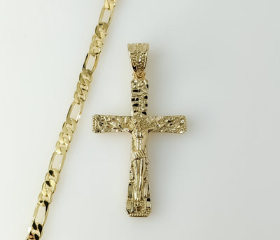 Plated Cross 5mm Figaro Chain Necklace