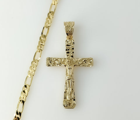 Plated Cross 5mm Figaro Chain Necklace