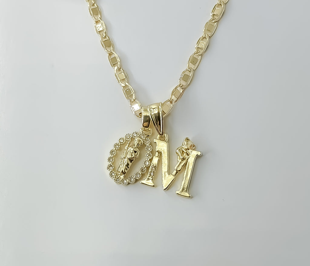 Gold plated Saint Jude pendants on a mariner anchor chain necklace.
Gold plated Saint Jude double pendants on a mariner
