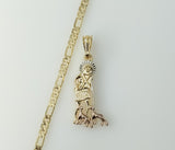 Tri-color gold plated Saint Lazarus diamond cut Figaro chain necklace in 14K style.