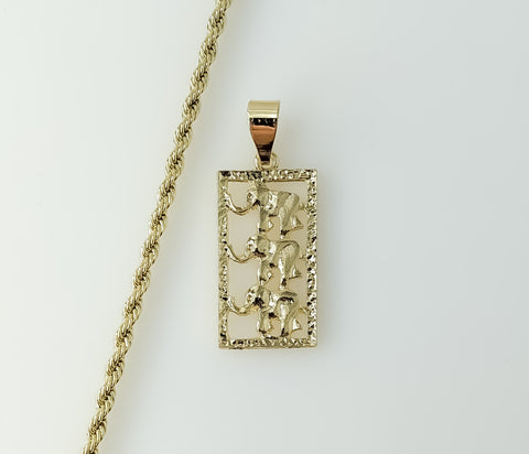 Gold plated braided rope chain necklace with an elephant pendant design.
Gold plated rope chain braided necklace with an