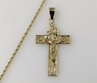Blessed Mother Virgin Mary Jesus Christ Crucifix Cross Plated 2mm Rope Chain