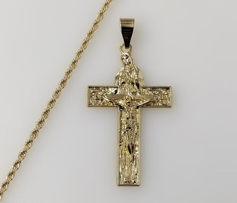 Blessed Mother Virgin Mary Jesus Christ Crucifix Cross Plated 2mm Rope Chain