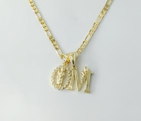 Gold plated Saint Jude double pendants on a 3mm figaro chain necklace.
