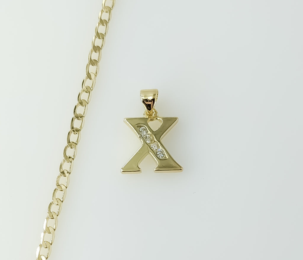 Plated Dainty Letter "X" 14K 3mm Cuban Chain Necklace